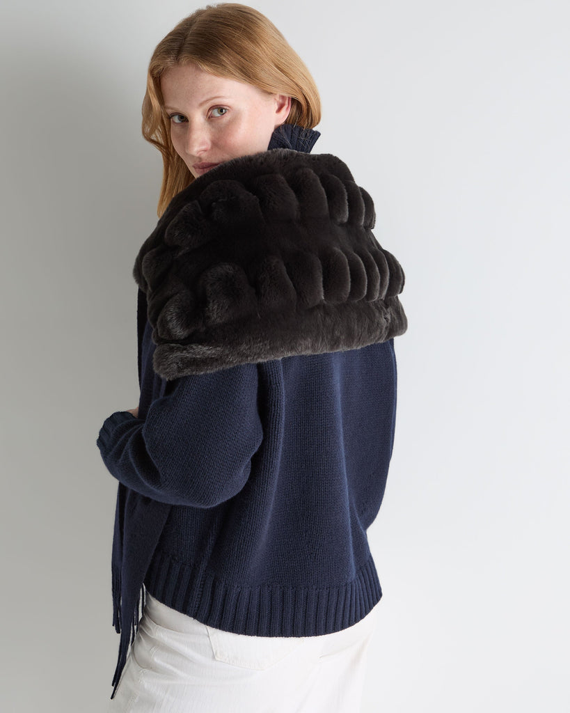 Women's Fur Neck Scarf Navy Blue | N.Peal