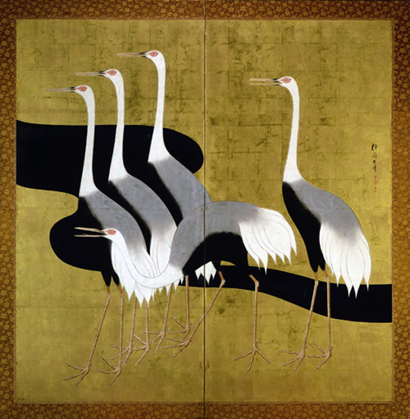 □びょうぶとあそぶ：尾形光琳《群鶴屏風》 レプリカの金箔は本物
