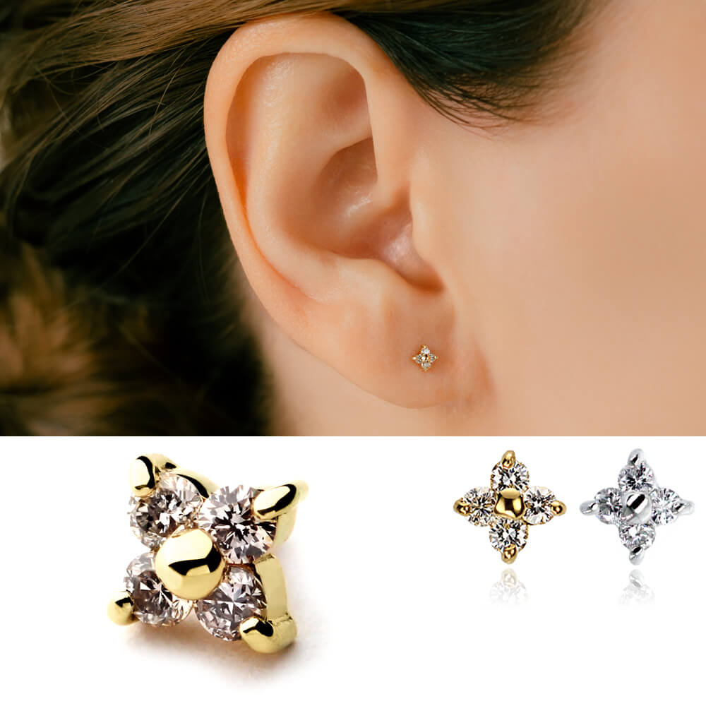 さくら】PICOLLET PT DIAMOND ROSE(2set) ダイヤモンド 軟骨ピアス