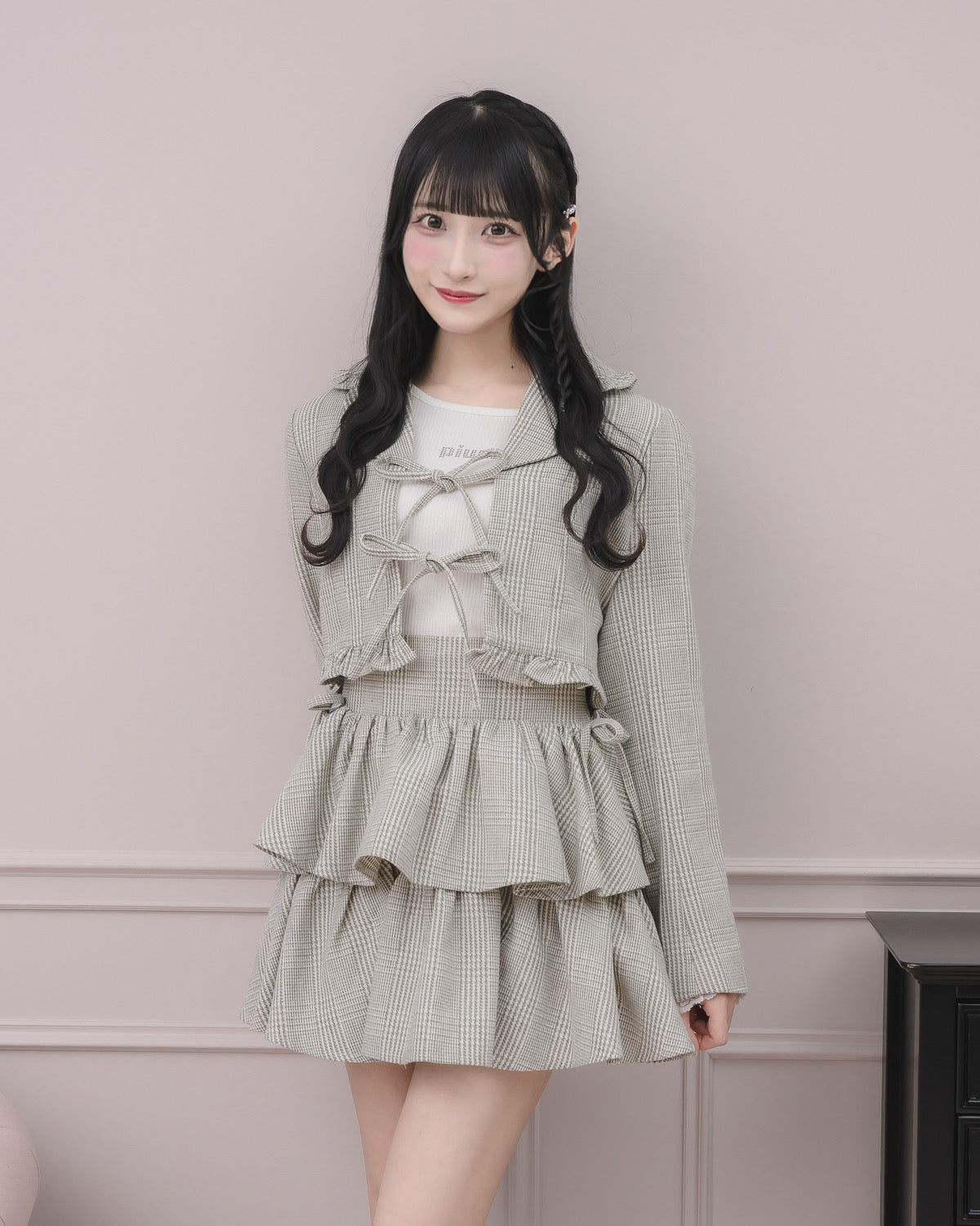 ラメチェックサイドリボンティアードスカート – pium