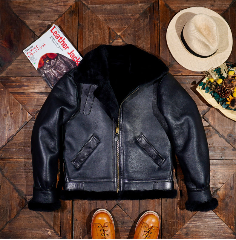 ☆オーストラリア産ムートン オールブラック B-3フライトジャケット☆S