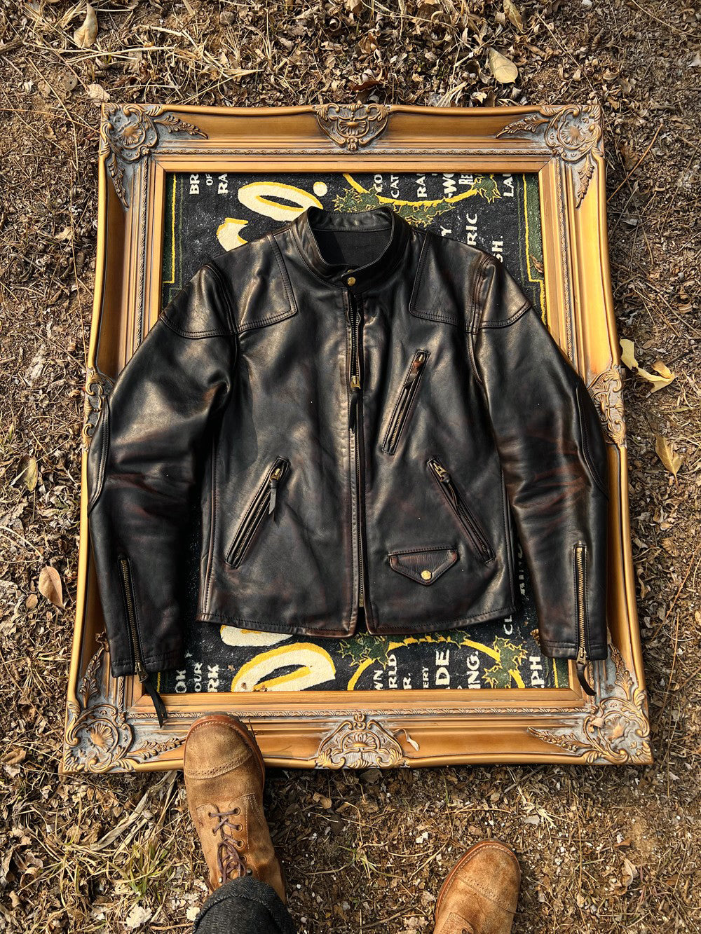 茶芯 ホースハイドレザー シングルライダース ジャケット ブラック S