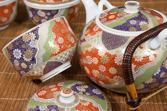 前畑 庫山窯 金彩七宝文 蓋付茶器揃 【器道楽】