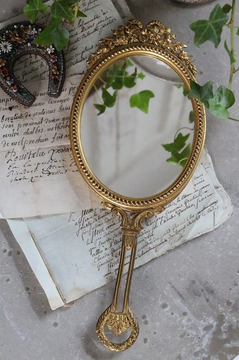 フランスアンティーク MARIE ANTOINETTE リボンとフローラルの手鏡