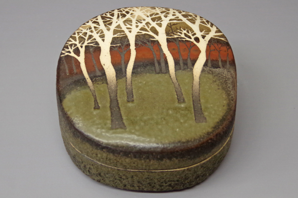 佐伯守美 練込象嵌樹林文陶筥 共箱 ｜益子焼販売 善五