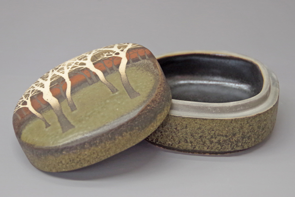 佐伯守美 練込象嵌樹林文陶筥 共箱 ｜益子焼販売 善五