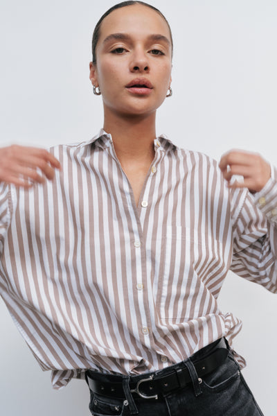 Striped Oxford Shirt with Long Sleeves- The Deep End - AYR