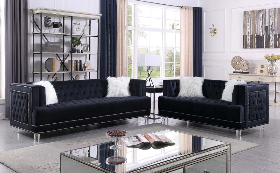 McFerran SF2008 Black Velvet Sofa & Loveseat - Acrylic Legs