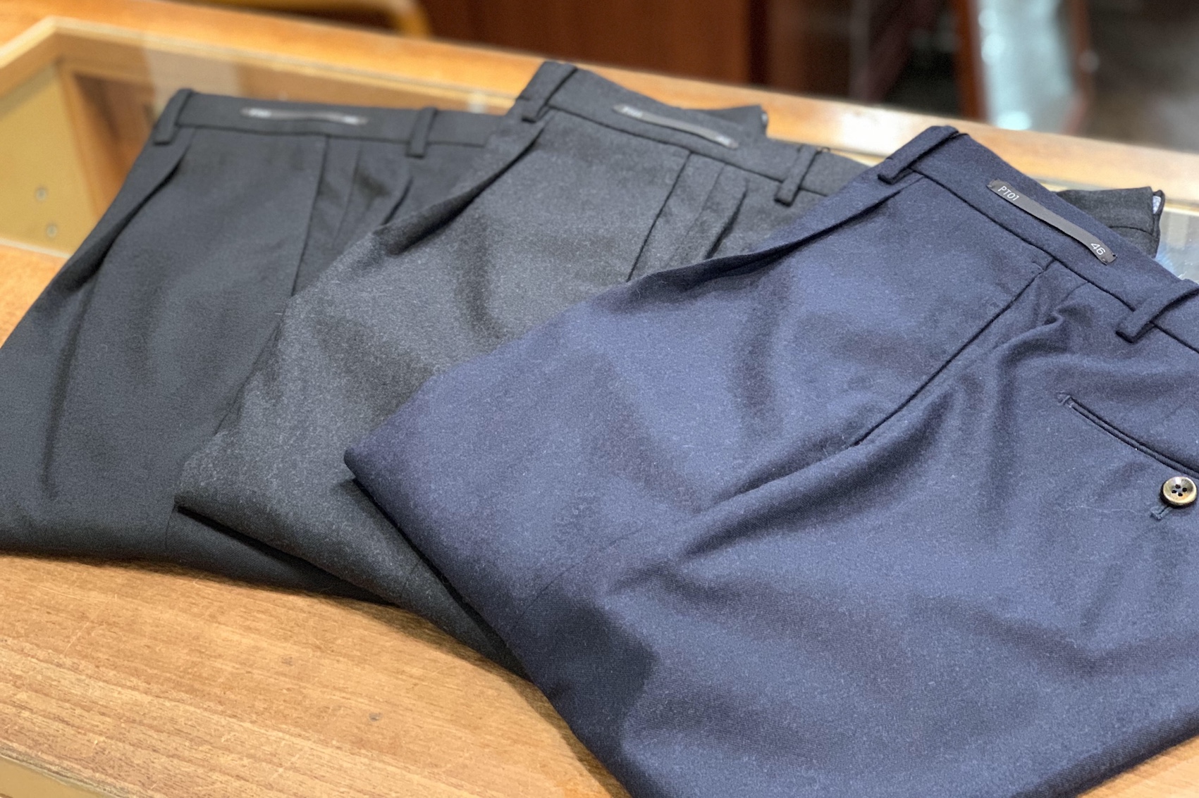 定価4.2万 PT01 SUPER 110'S ネイビー スラックス フランネル 今期の