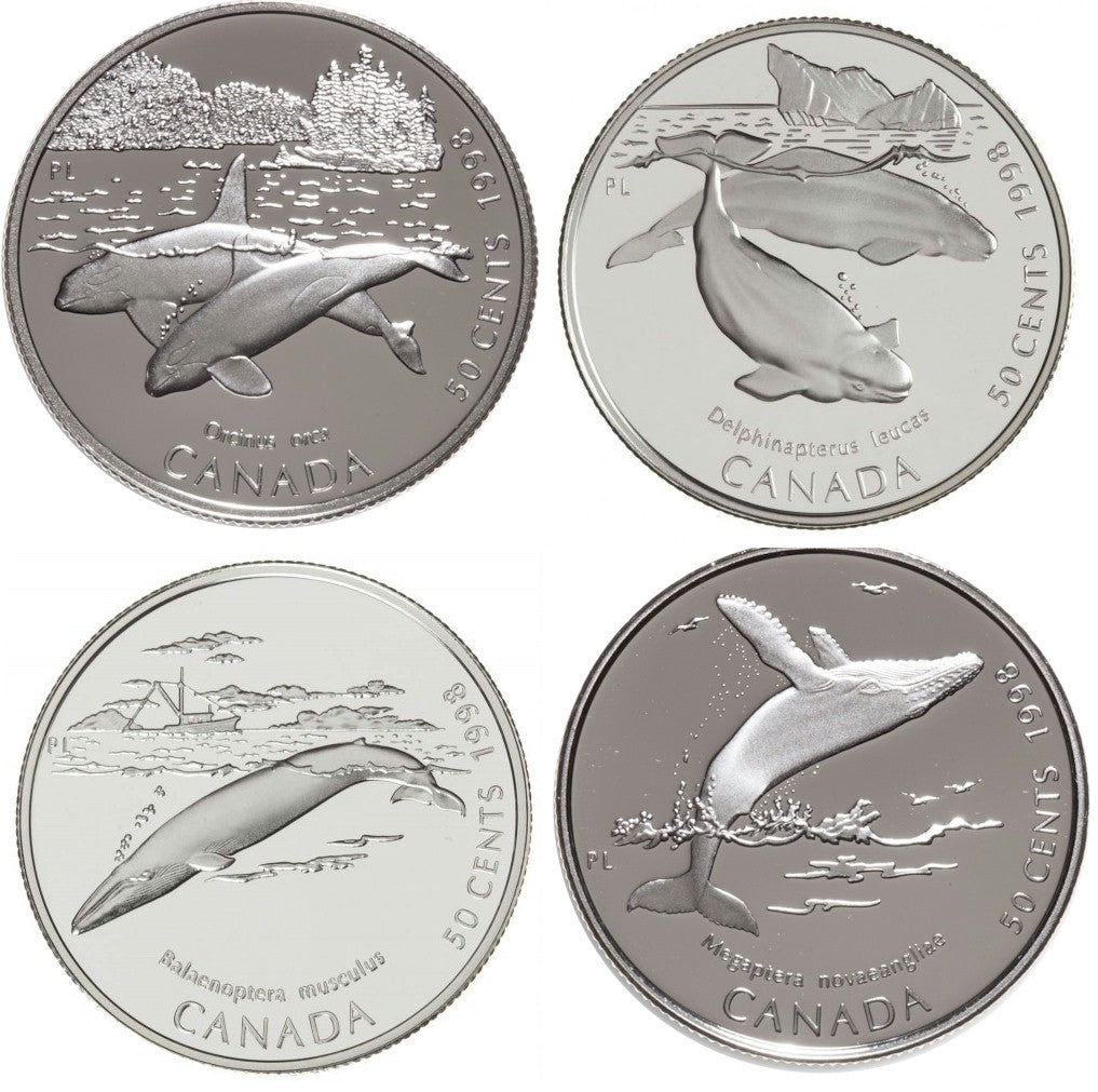 1998 Canada 50-cent Ocean Giants - Whales Sterling Silver 4-coin