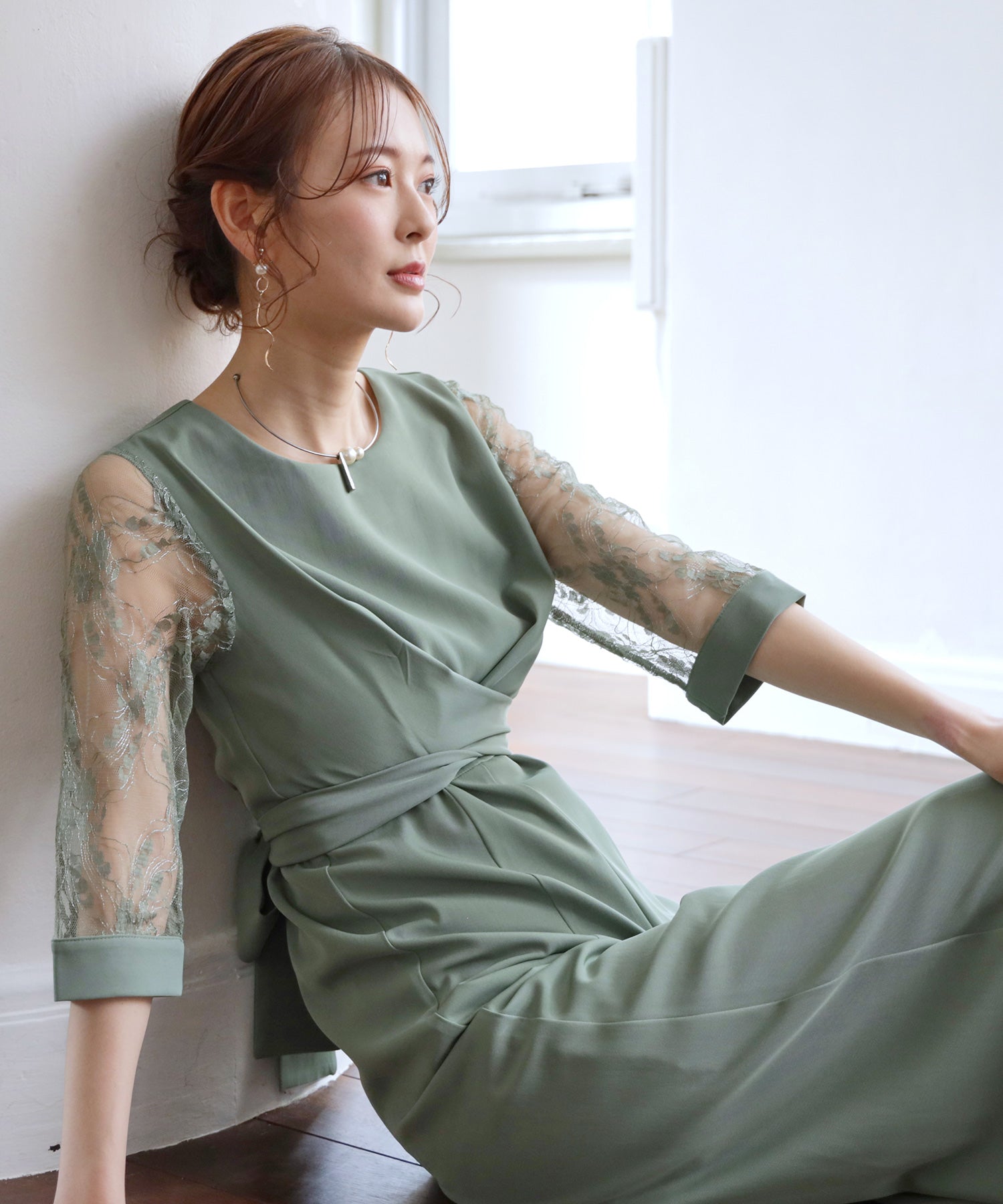 パーティー 結婚式 ジャンプスーツ パンツドレス レース袖