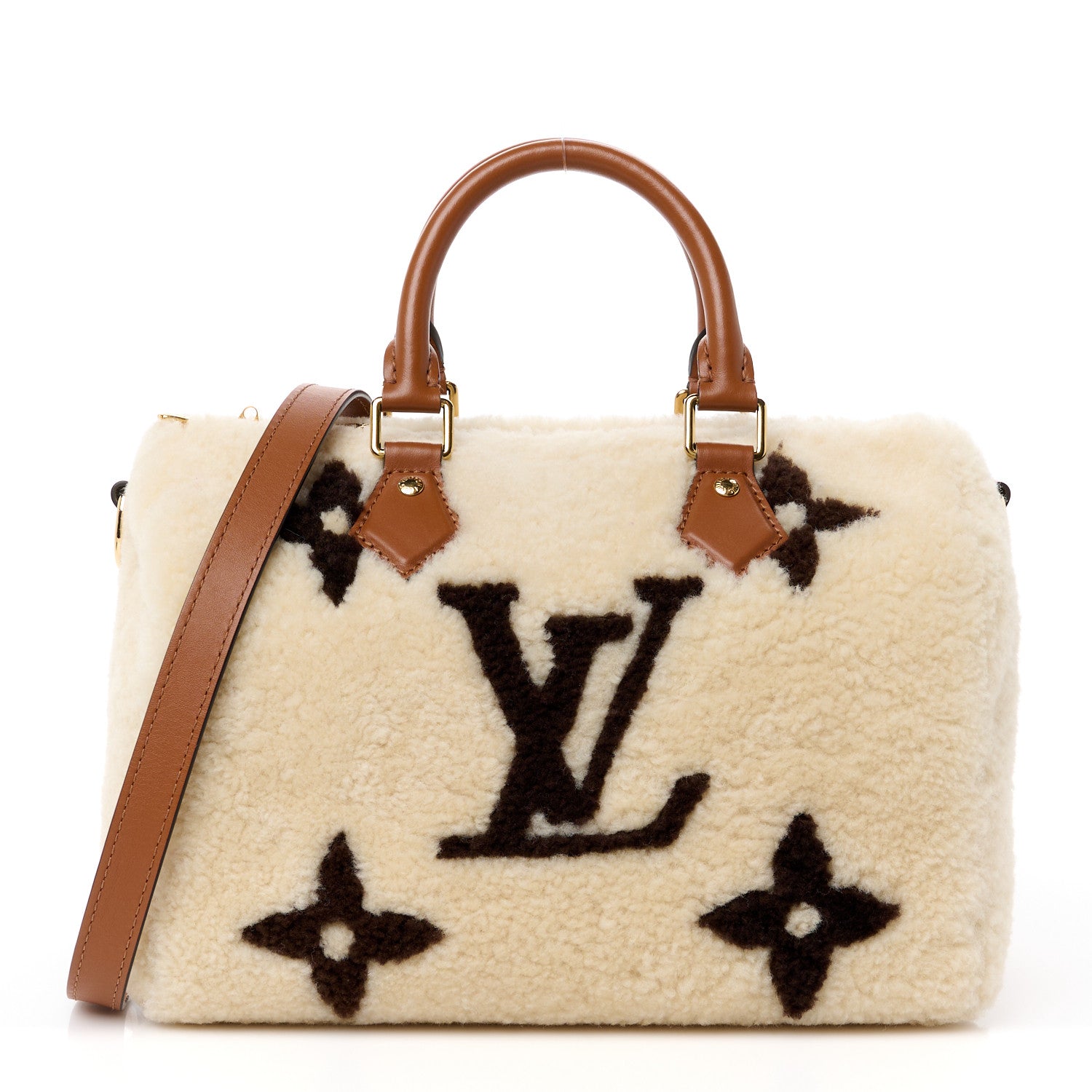 Louis Vuitton Monogram Shearling Speedy Bandouliere 25 Cream Brown