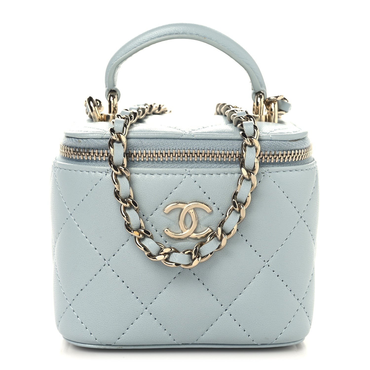 Chanel Lambskin Quilted Top Handle Mini Vanity Case With Chain