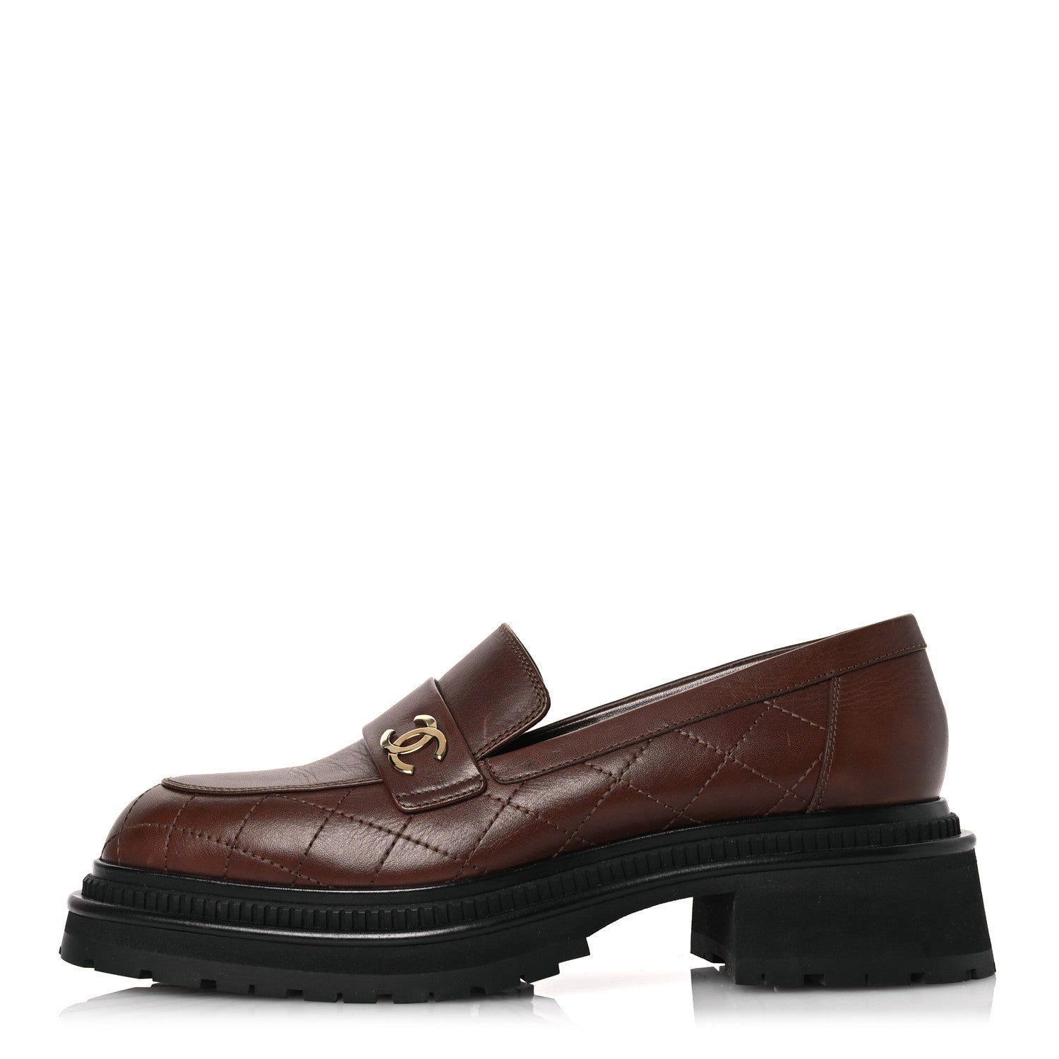 Chanel Calfskin Quilted CC Mocassin Loafers 41 Brown 1652162
