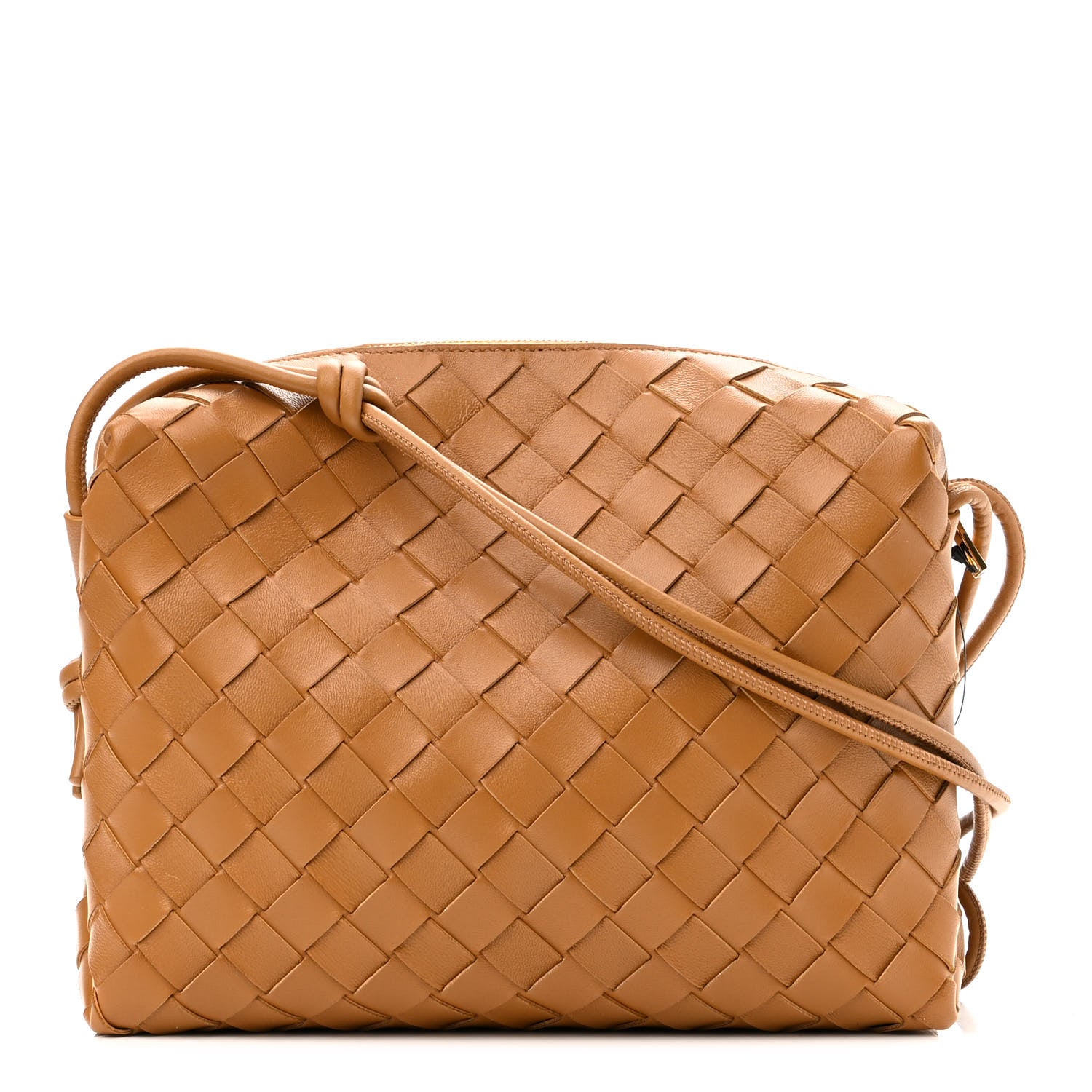 Bottega Veneta Nappa Intrecciato Small Loop Camera Bag Camel