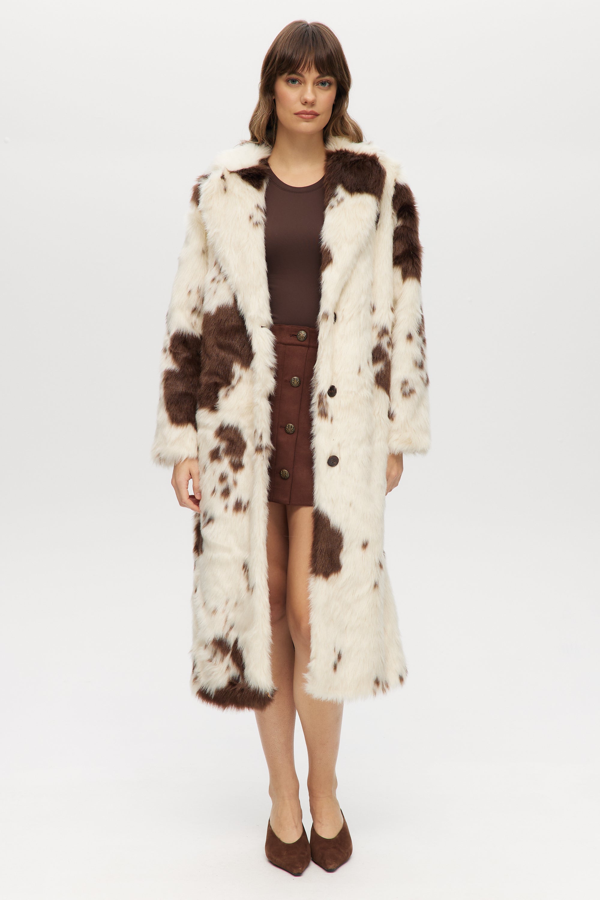 Off-White & Brown Combo Vegan Fur Long Coat – Hilary Radley