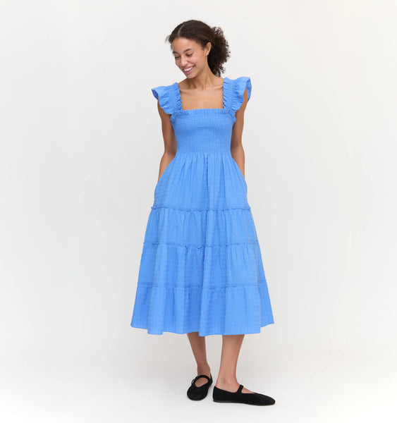 The Ellie Nap Dress - Hydrangea Blue Textured Clip Dot – Hill
