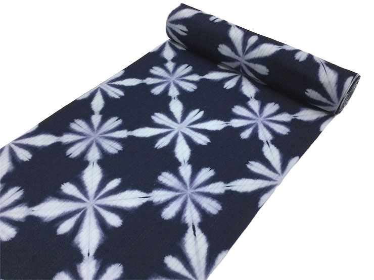 有松鳴海絞り】女性浴衣 反物 知多木綿 雪花 濃紺 日本製 - きもの館