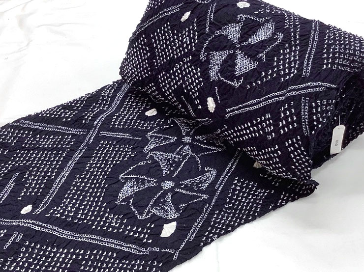 有松・鳴海絞】女性絞り浴衣 反物 濃紺 風車 177r1427-5 - きもの館