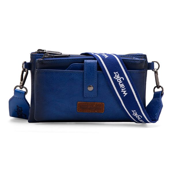 WG120-209 Wrangler Dual Zipper Compartment Crossbody Bag - Navy