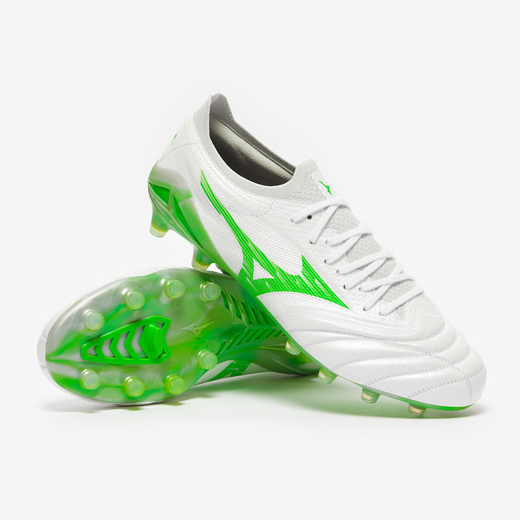 Mizuno Morelia Neo IV Beta Elite Firm Ground - White/Neon Green