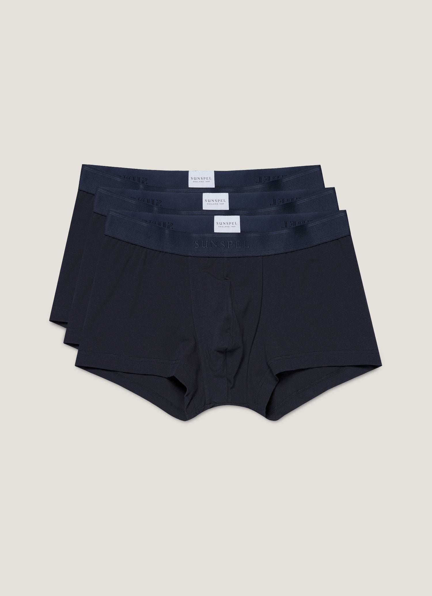 ストレッチコットントランクス（3枚セット）（Navy）| Sunspel