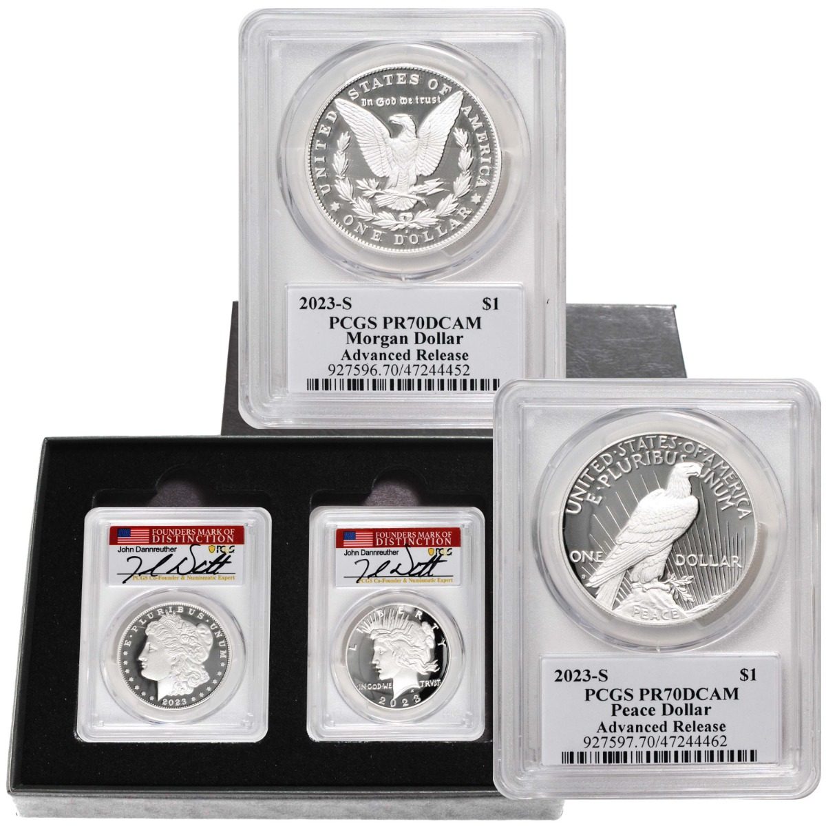 2023 S Morgan & Peace Silver Dollars PCGS PR70 DCAM Advance Release w/