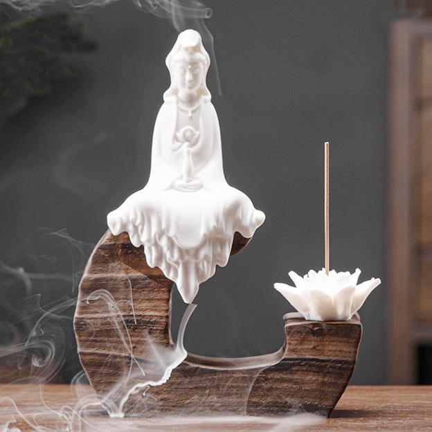 お香立て】観音様と蓮の花タイプ(白) - 81886.shop