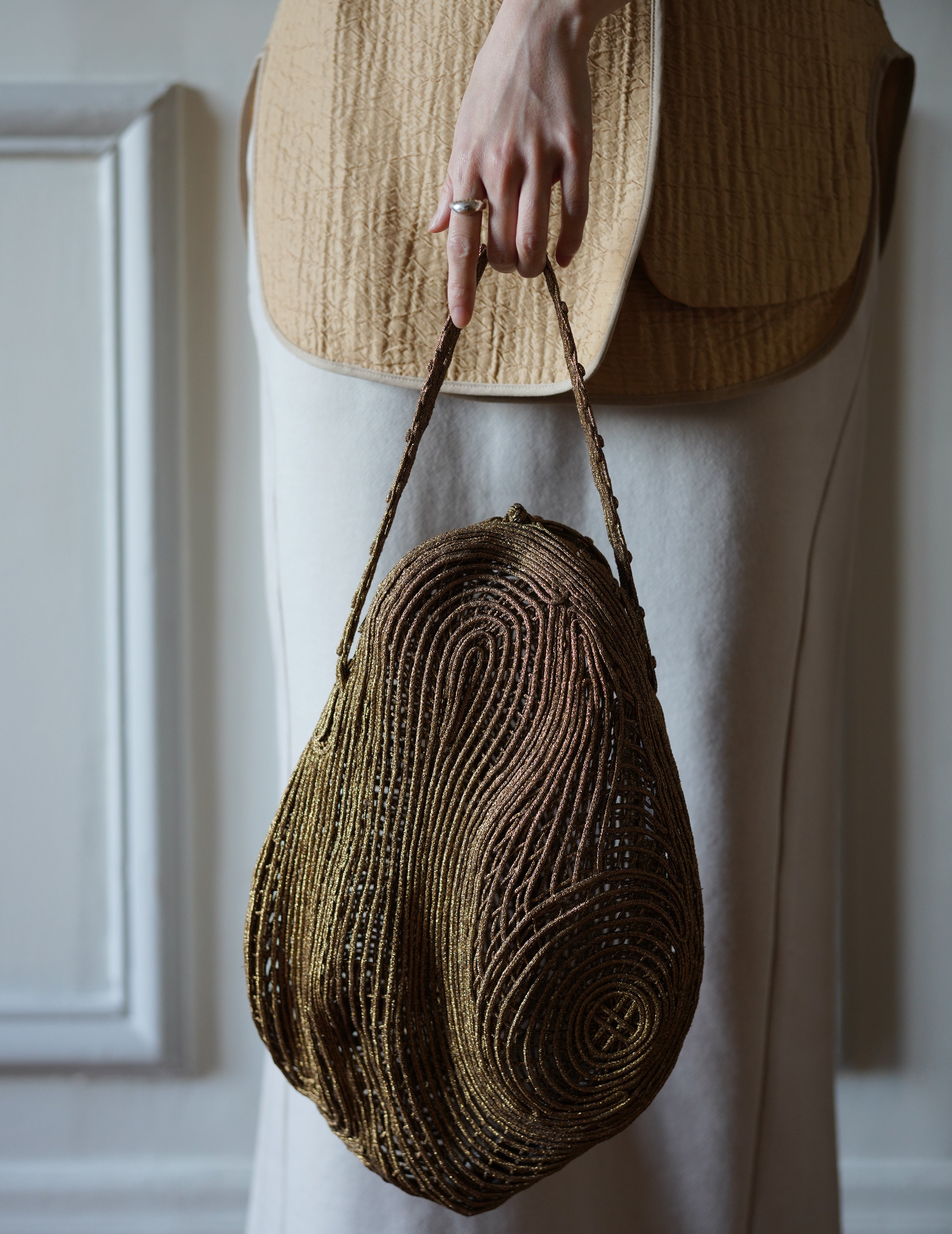 Mame Kurogouchi | Cording Embroidery Stone Round Shape Mini Bag