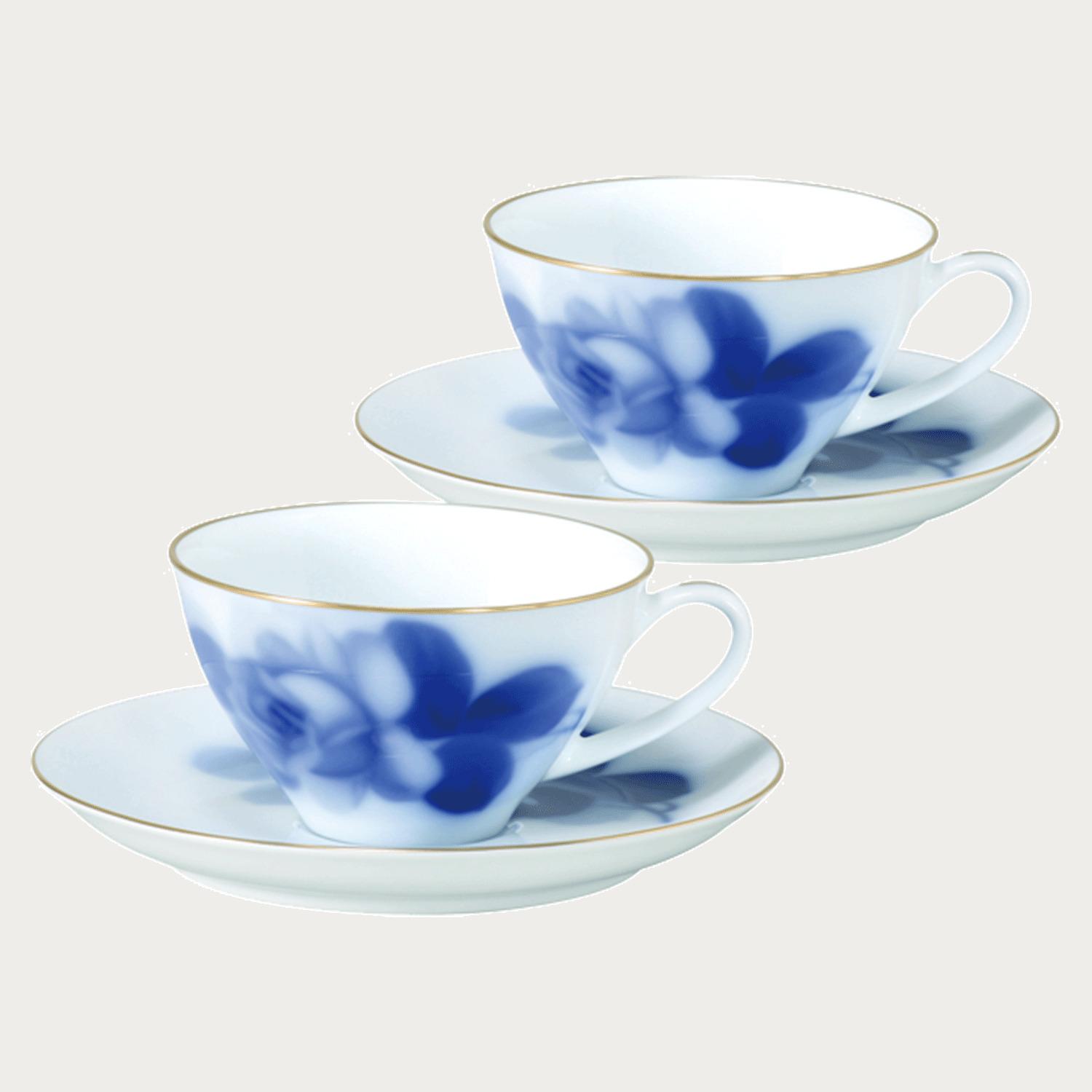 大倉陶園 蓋付煎茶碗 ブルーローズフラワー 未使用 大倉陶