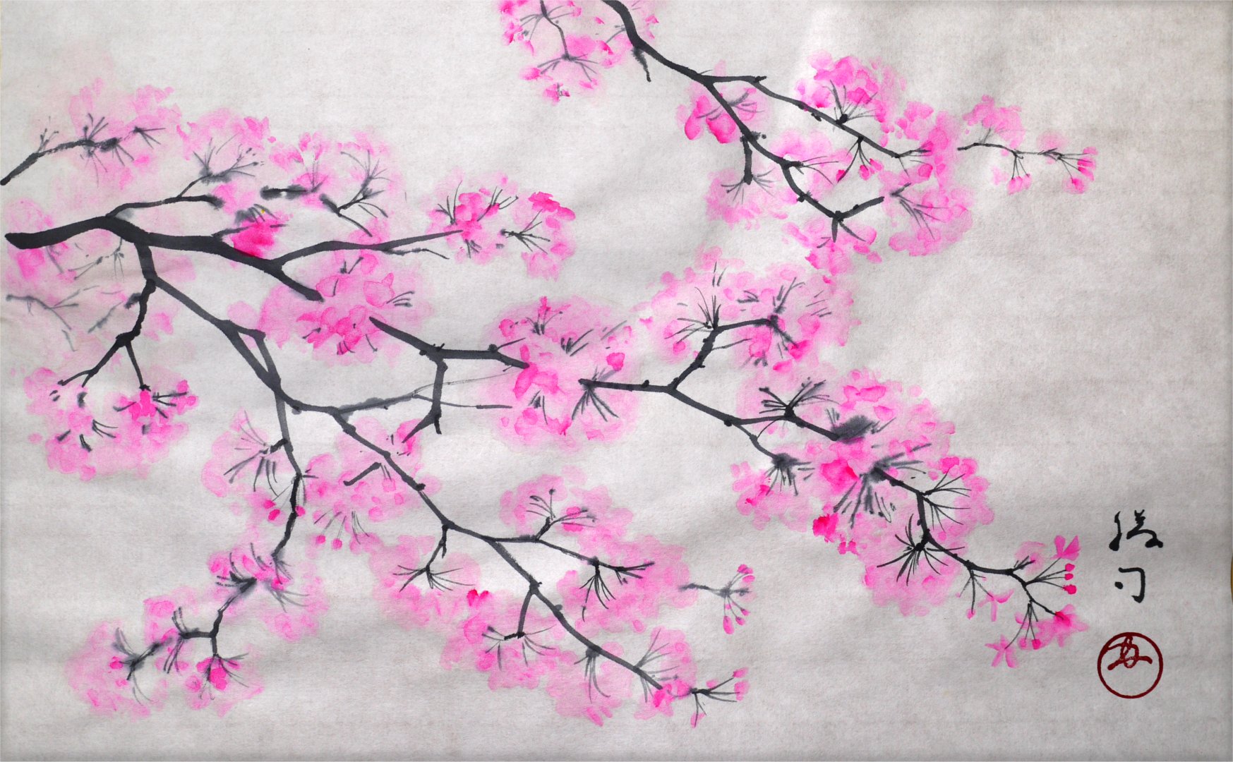 5 桜 -染井吉野-(部分) | 水墨画・達風 色彩のある墨絵｜教室