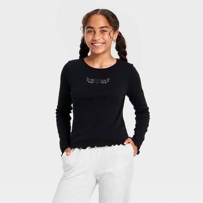 Girls' Long Sleeve Super Soft T-Shirt - art class™ Black M : Target