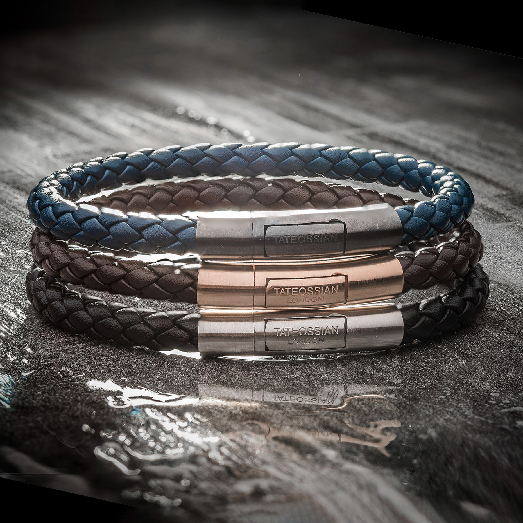 Charles Leather Bracelet In Navy – Tateossian