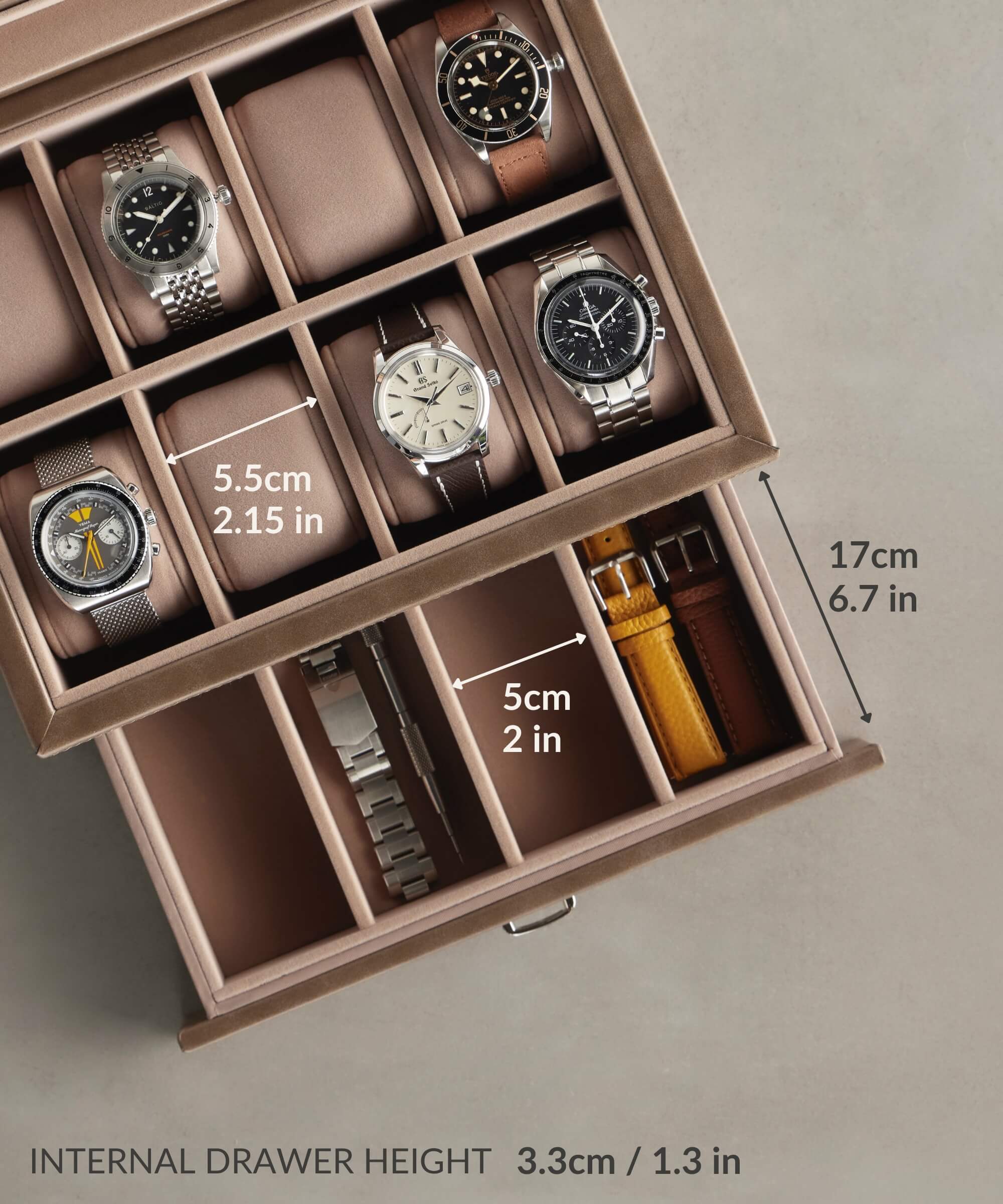 8 Slot Watch Box with Storage (Taupe) | Tawbury Bayswater