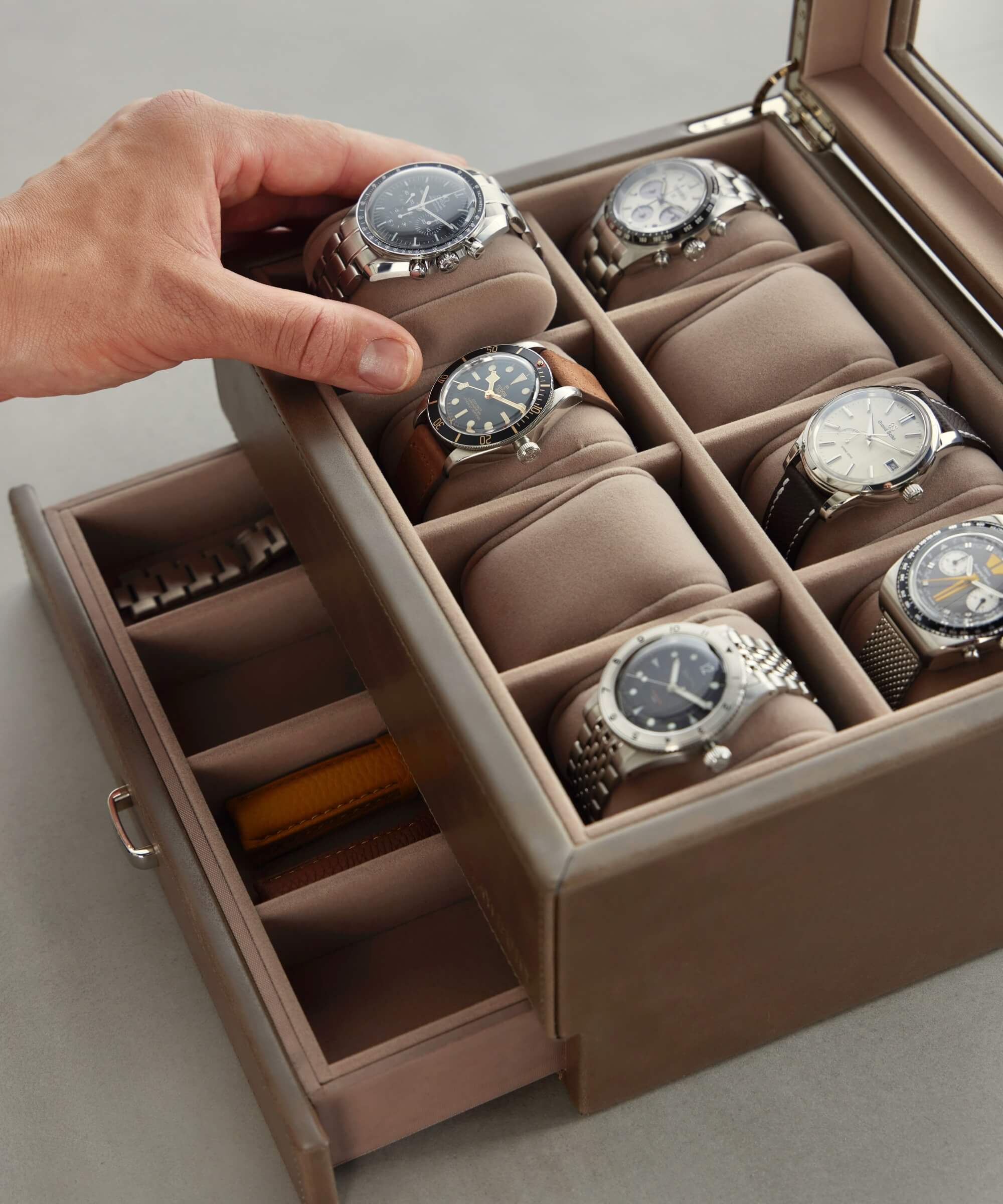 8 Slot Watch Box with Storage (Taupe) | Tawbury Bayswater