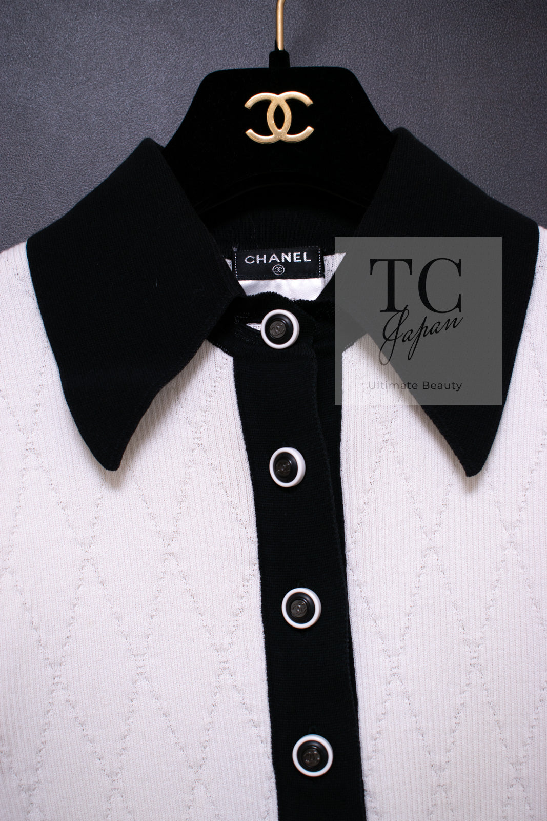 シャネル ポロシャツ トップス CHANEL ホワイト ブラック コットン