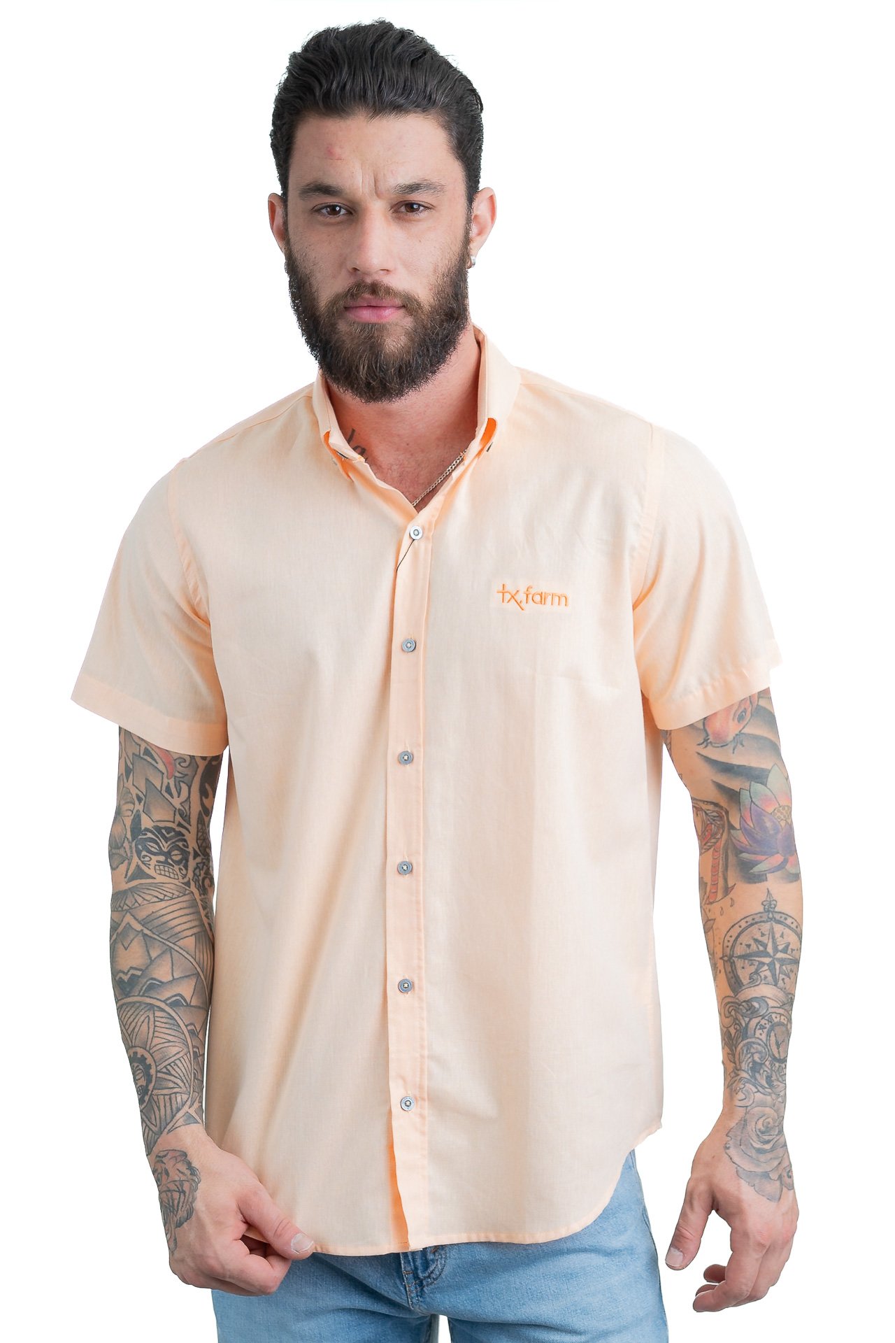 CAMISA MASCULINA MANGA CURTA TEXAS FARM - CAC620 - LARANJA PESSEGO