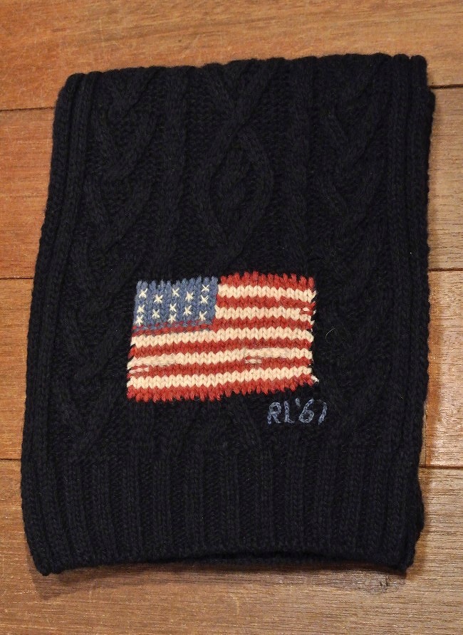 ポロラルフローレン ケーブル編みマフラー 星条旗柄入り ( Navy ) 新品