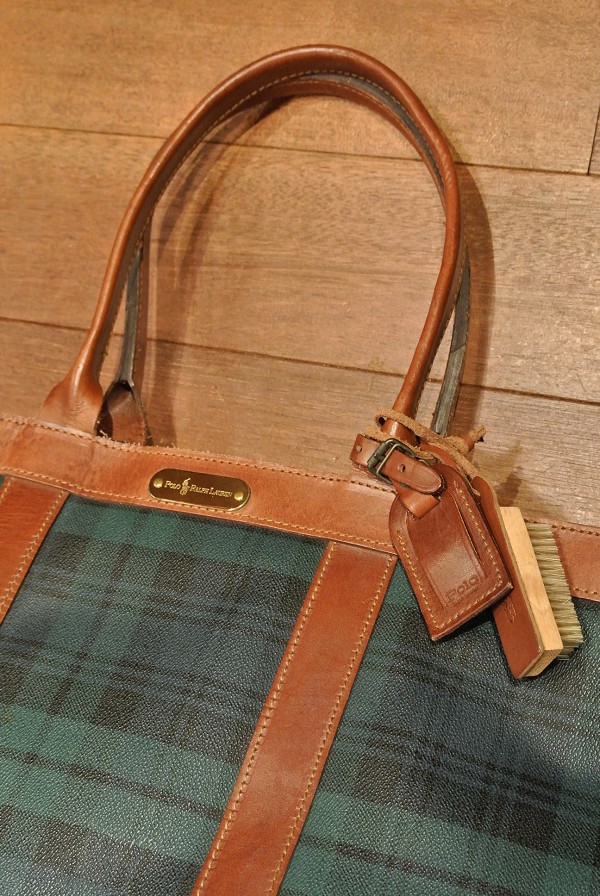 VTG/USED】ポロラルフローレン PVC×レザー ブラックウォッチ柄 大きめ