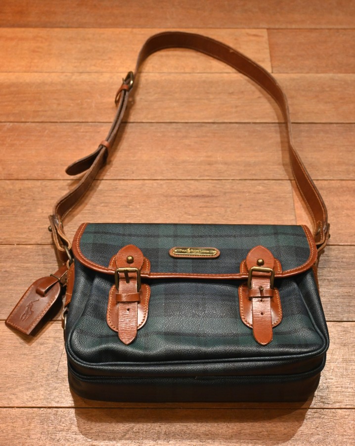 USED 90s ポロラルフローレン PVC×レザー ブラックウォッチ柄の