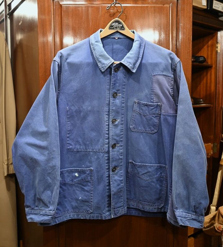 40s USED/VTG フレンチ ワークジャケット Vポケット コットンツイル