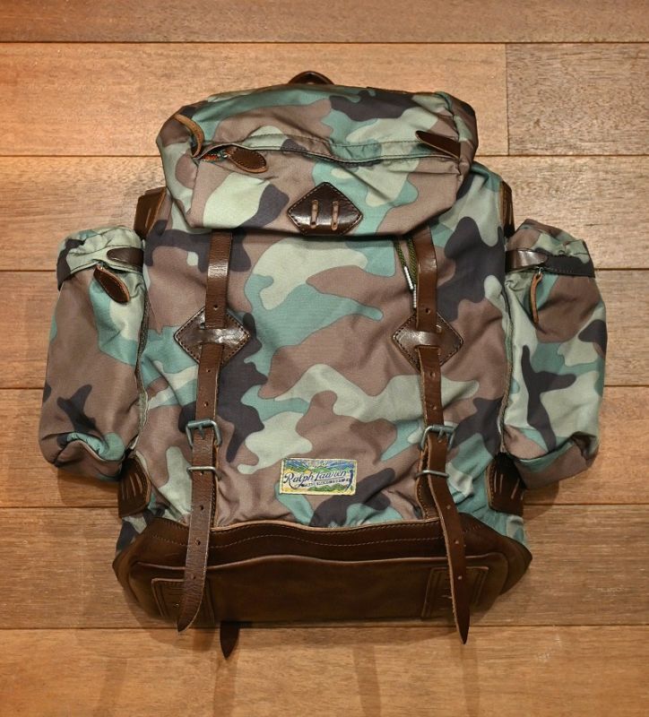 USED) PoloRalphlauren ポロラルフローレン カモ柄ナイロン+レザー