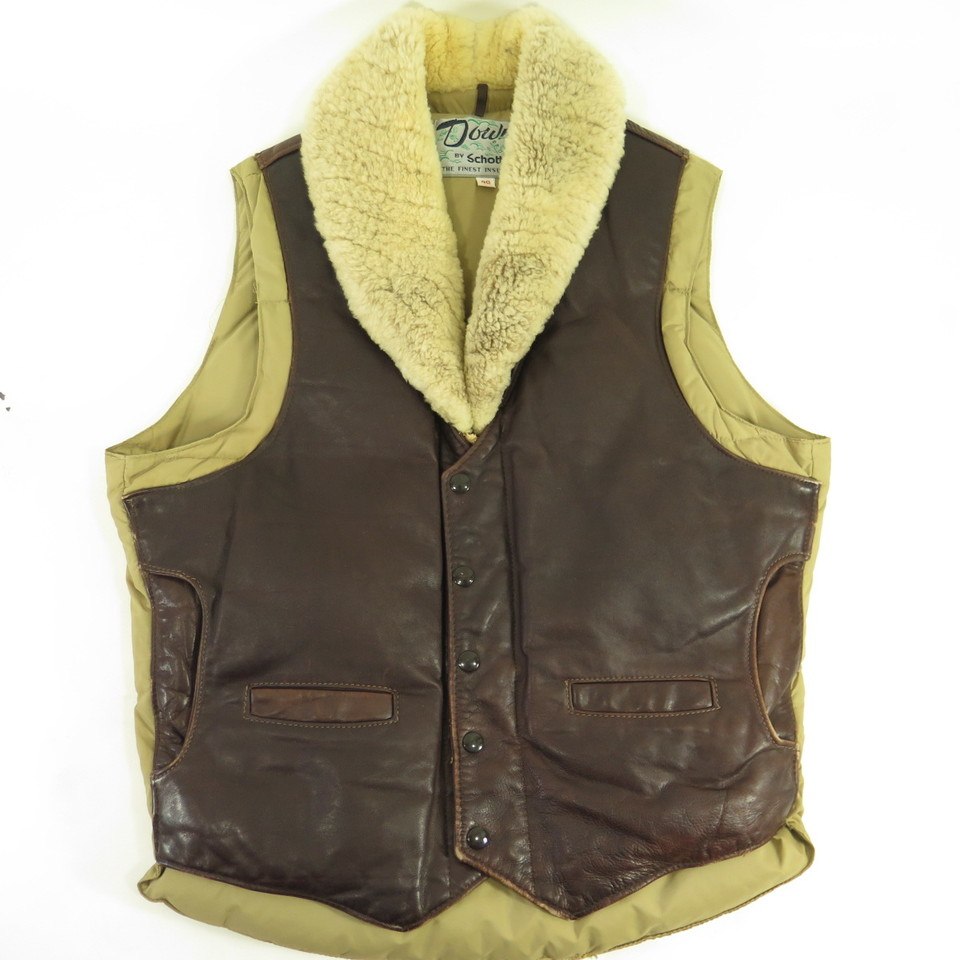 Vintage 80s Down by Schott Leather Vest Mens 40 Shearling Naked