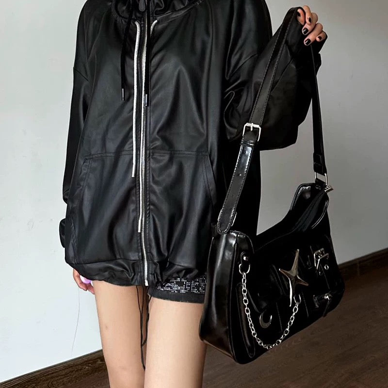 Y2K Gothic Shoulder Bag – Harajuku Black Chain Tote Bag – The Feelz