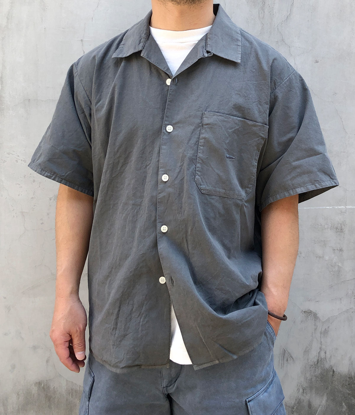 DESCENDANT/S WIND OPEN COLLAR SS SHIRT PIGMENT DYE (GRAY)