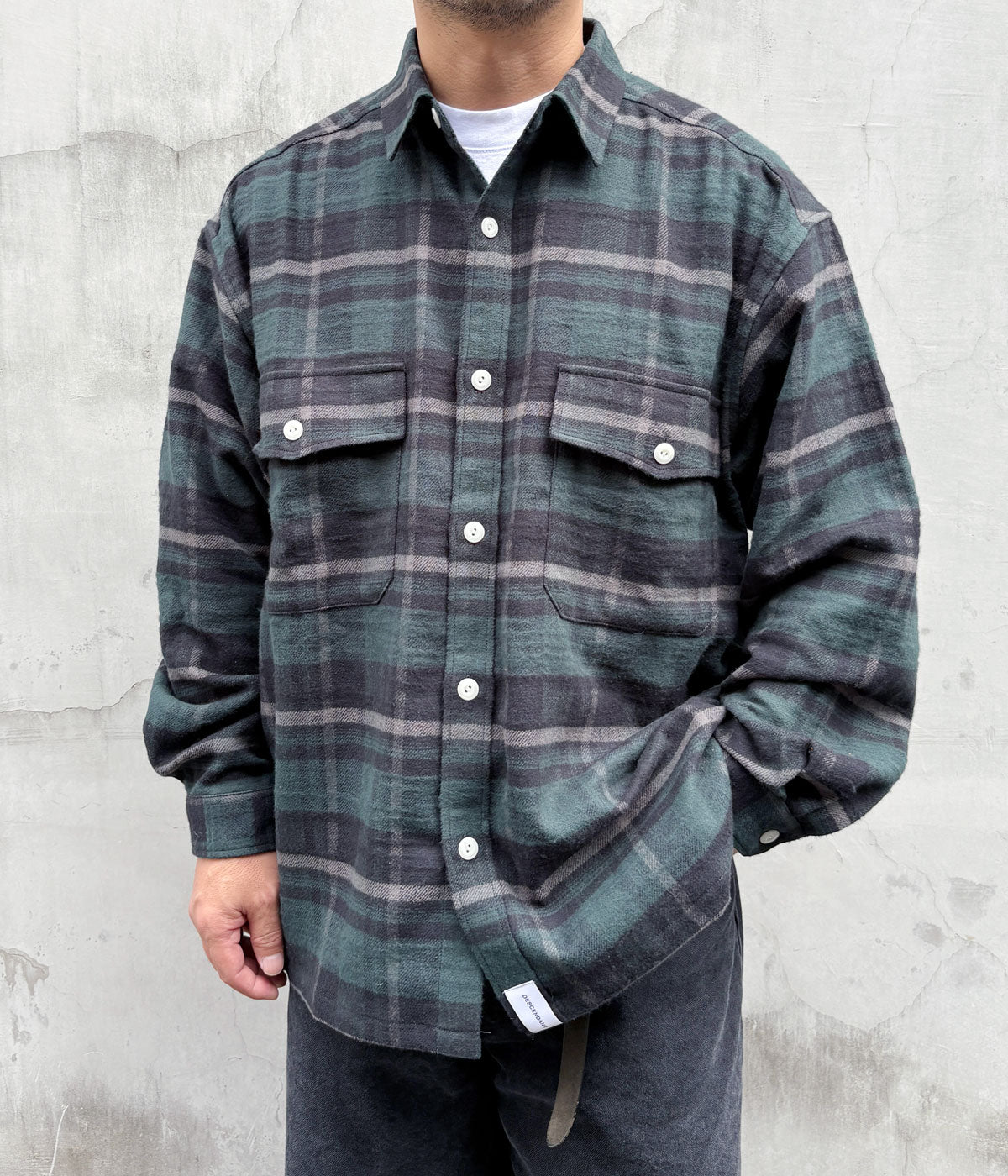 DESCENDANT/VANNING PLAID LS SHIRT (GREEN)