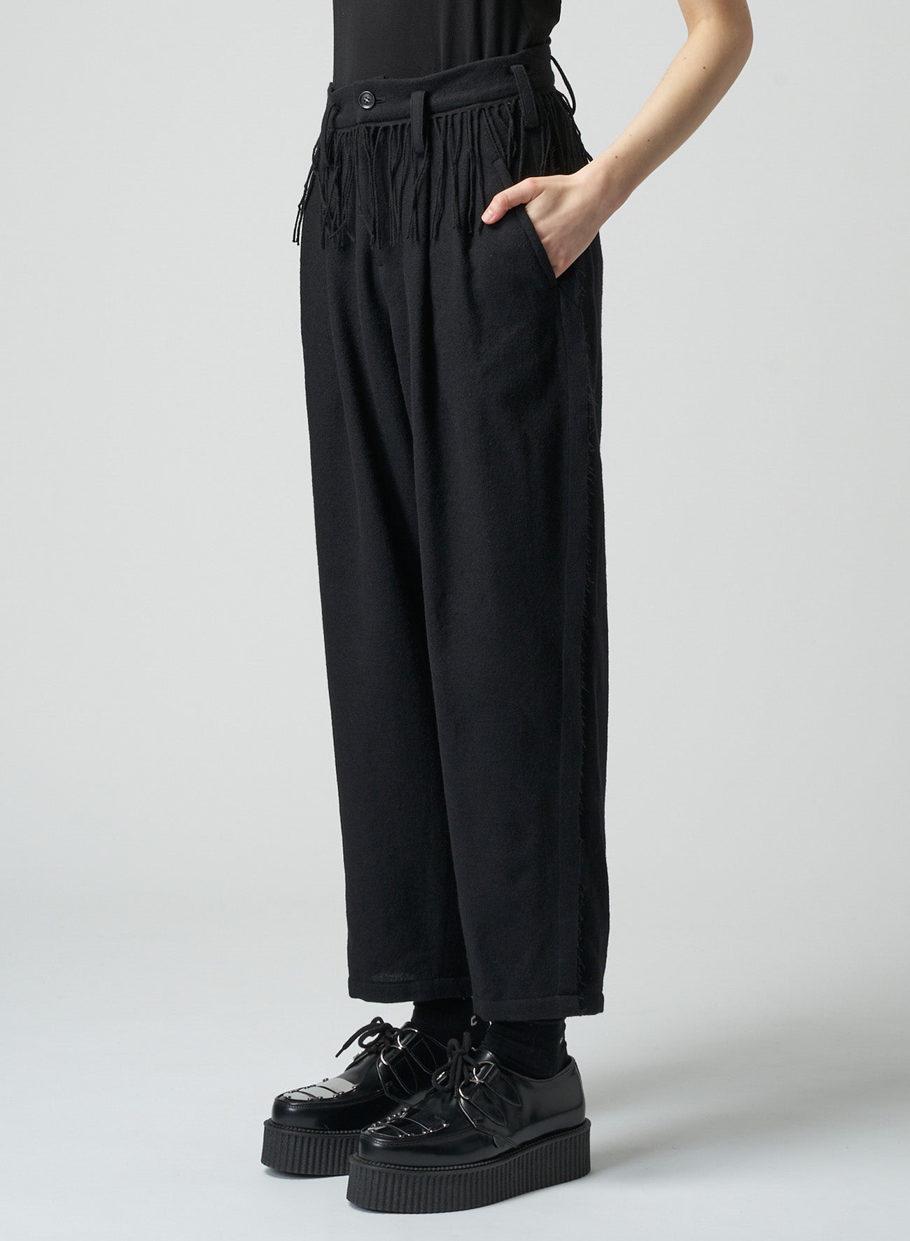 PLEATED SERGE PANTS WITH FRINGE DETAILS – THE SHOP YOHJI YAMAMOTO
