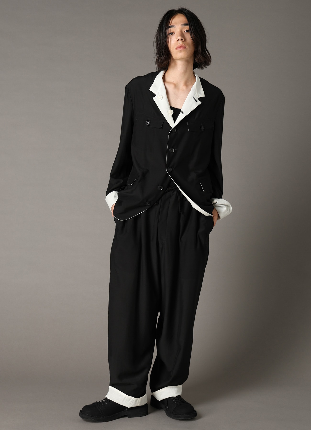 REVERSIBLE STAND COLLAR JACKET(FREE SIZE Black × White): Ground Y