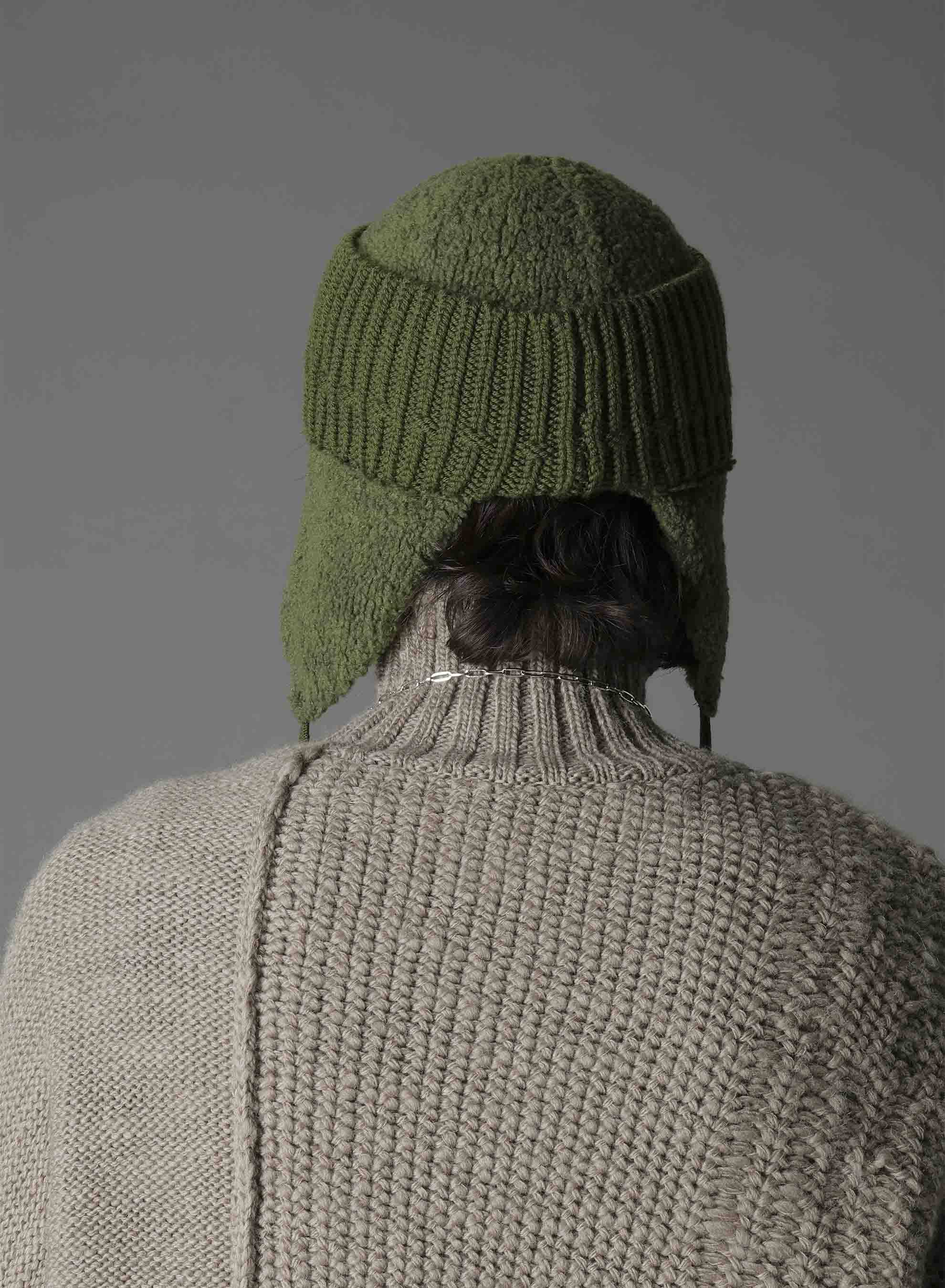 Wool boa+EX FineMerino Wool FLIGHT KNIT CAP(FREE SIZE khaki