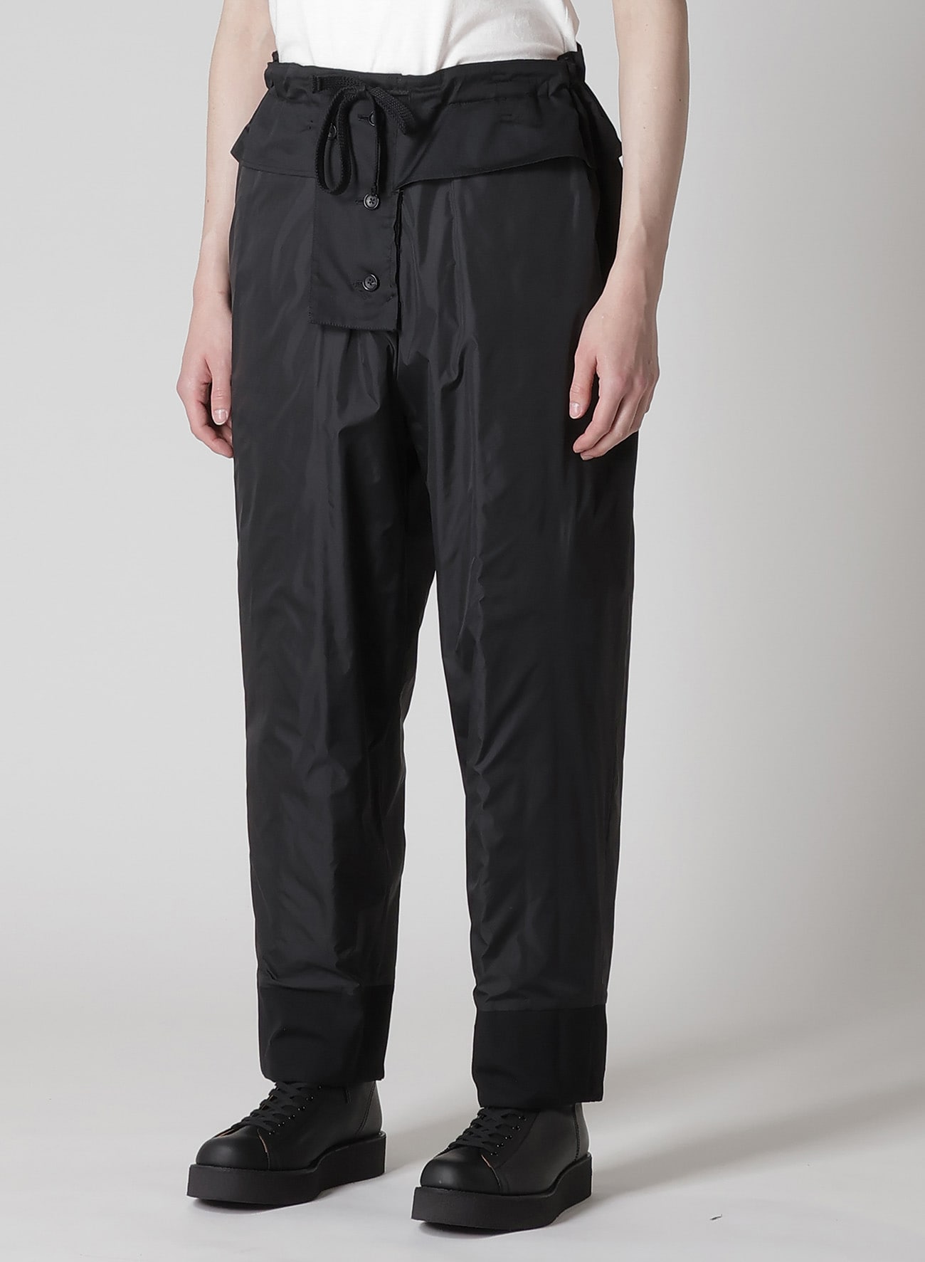 WOOL GABARDINE TAB DETAIL PADDED PANTS(S Black): Soldes｜THE SHOP